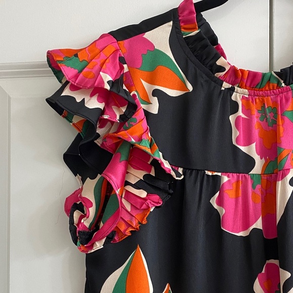 JODIFL Black and Pink Floral Ruffle Dress - Picture 2 of 6